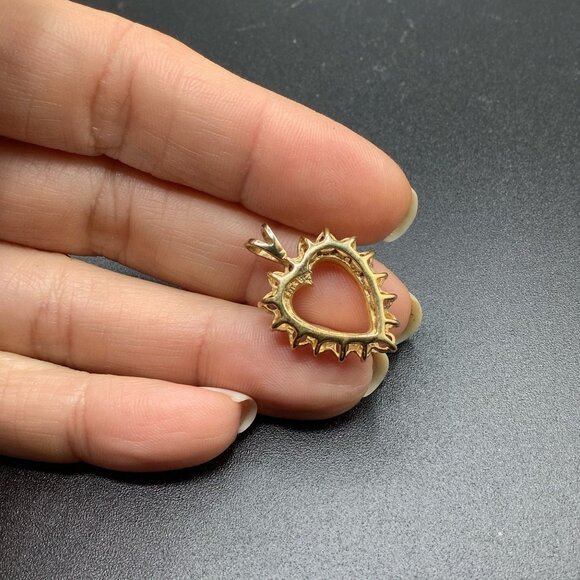 Gold Over Sterling Silver Heart Pendant with Purple Amethysts Stones Birthstone - Picture 3 of 3